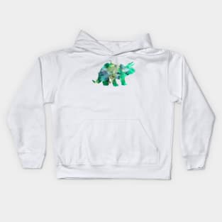 Green and Gold Triceratops Watercolor Painting Kids Hoodie